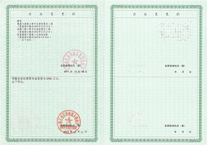 天鴻鋼構(gòu)資質(zhì)證書變更通知